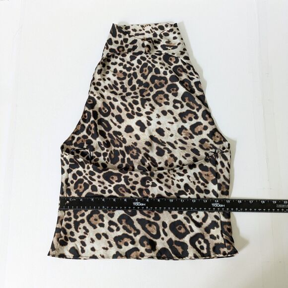 Zara Satin Halter Top Cowl Neck Leopard Print Size XS Silky - Picture 8 of 13